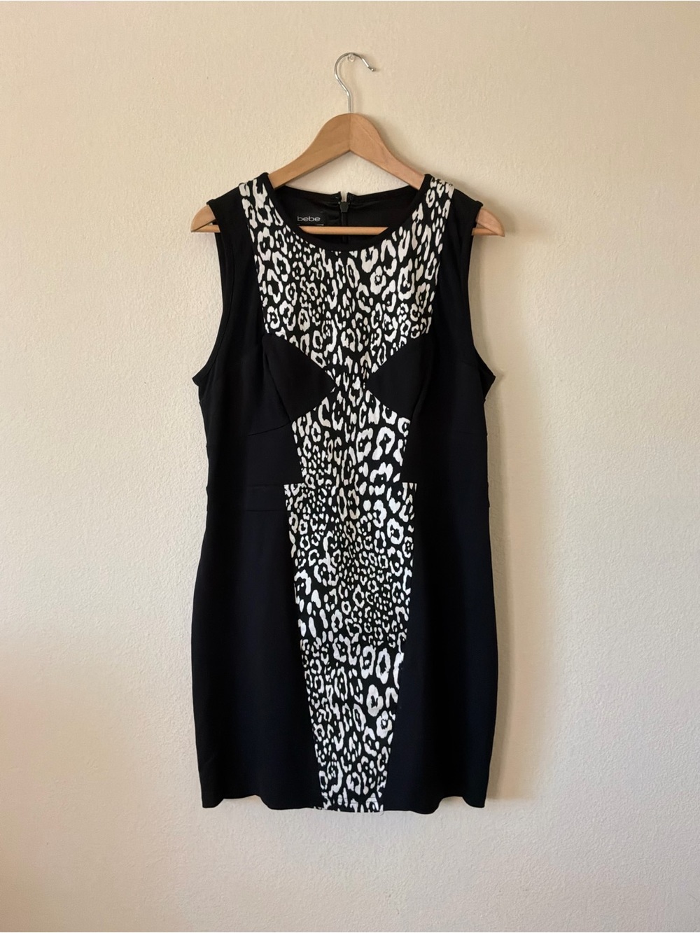 bebe Black and White Leopard Panel Sheath Dress